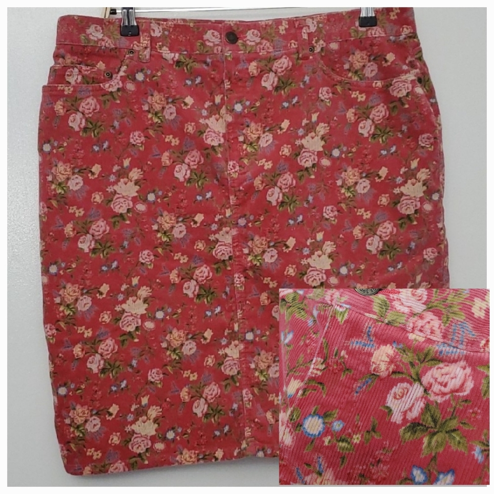 Jones New York Sport Pink Floral Corduroy Skirt Sz 16